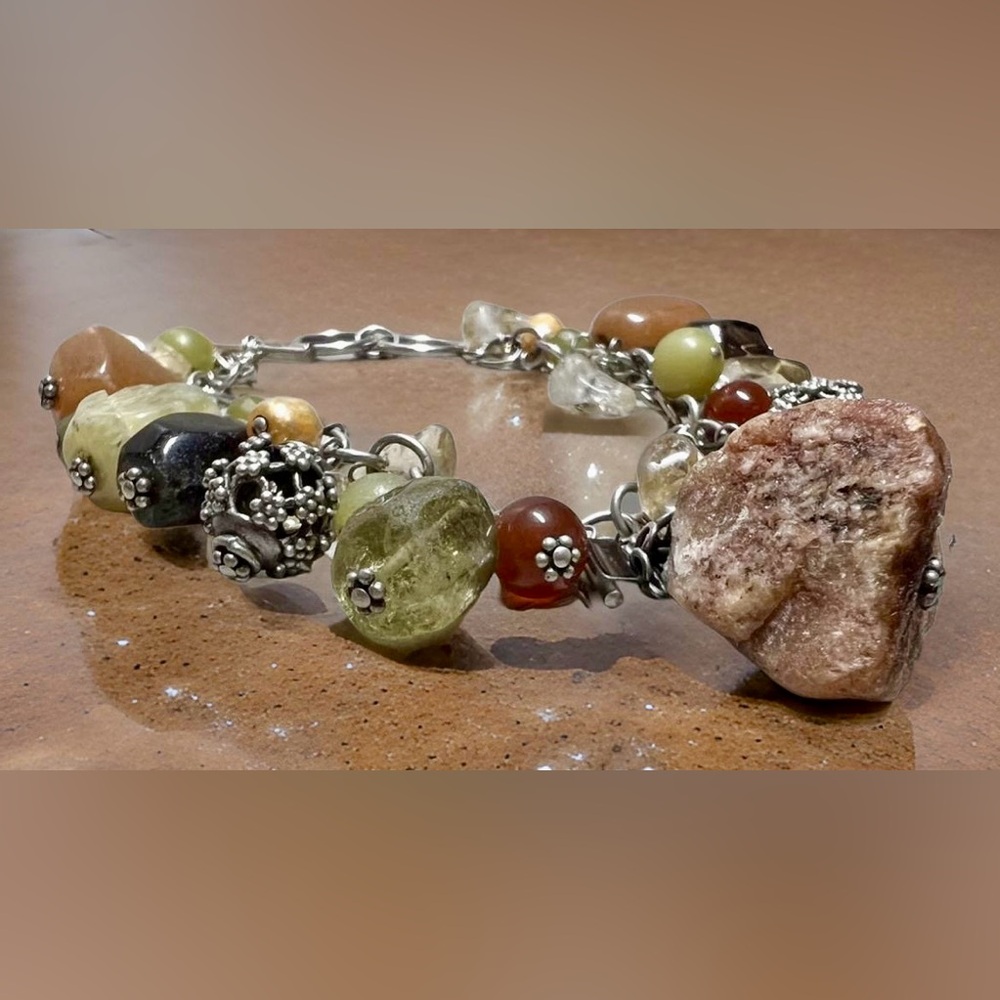 Vintage Designer Silpada Sterling Silver Multi Stone Cha Cha Toggle Bracelet, 8”